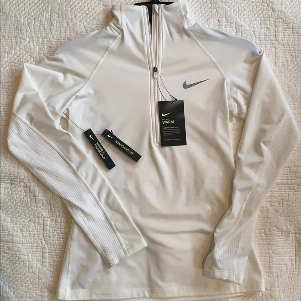 NWT Nike Pro Warm Ladies White Zip Top Pullover XS $60 Retail Running Fitness